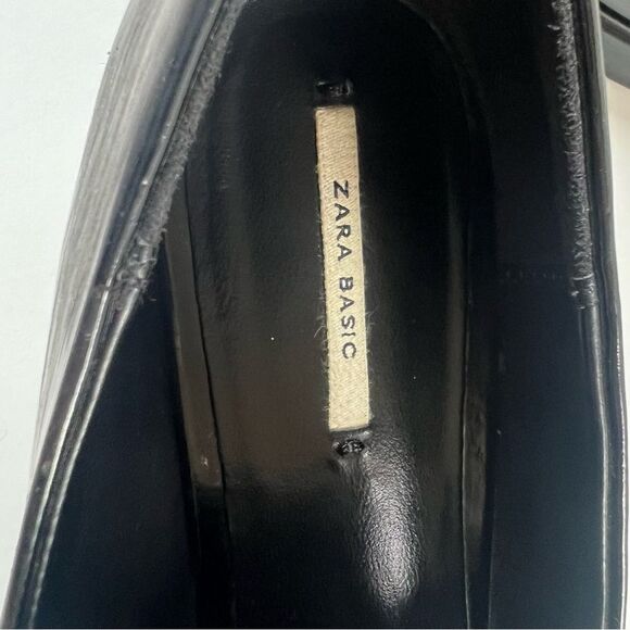 Zara Houndstooth Paton Black White Vegan Preppy Leather Loafer EU38 / US 7.5 - Picture 6 of 16